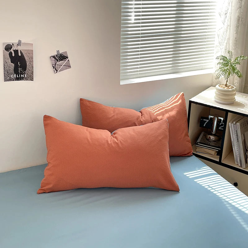 Luxury bed linen Seersucker 3-Piece Duvet Cover Set – Microfiber - Rust