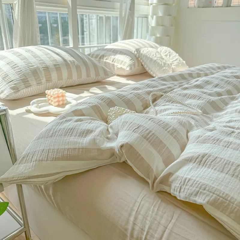 Luxury bedding Lightweight Luxury Striped Bedding Set – Brown