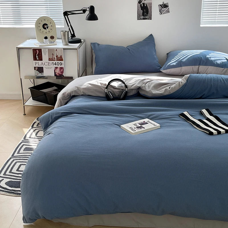 Luxury bedding Seersucker 3-Piece Duvet Cover Set – Microfiber - Blue