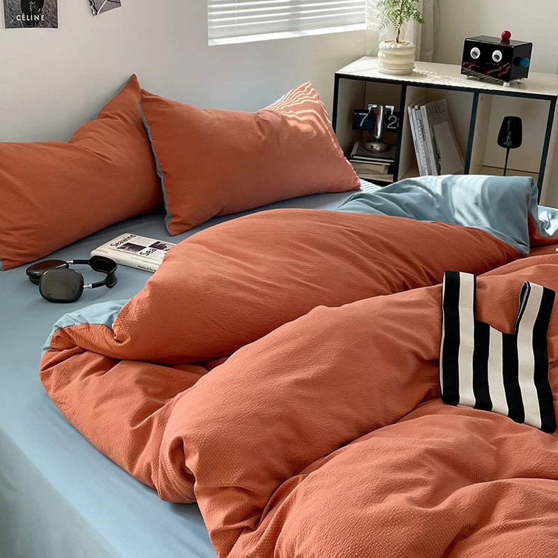 Luxury bedding Seersucker 3-Piece Duvet Cover Set – Microfiber - Rust