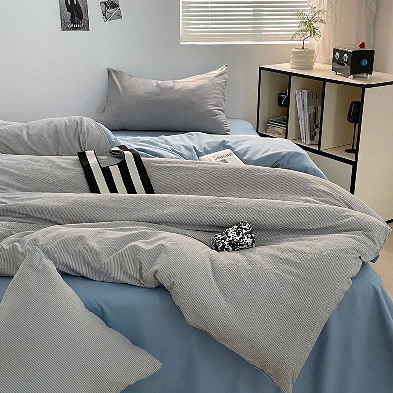 Luxury comforter sets Seersucker 3-Piece Duvet Cover Set – Microfiber - Gray