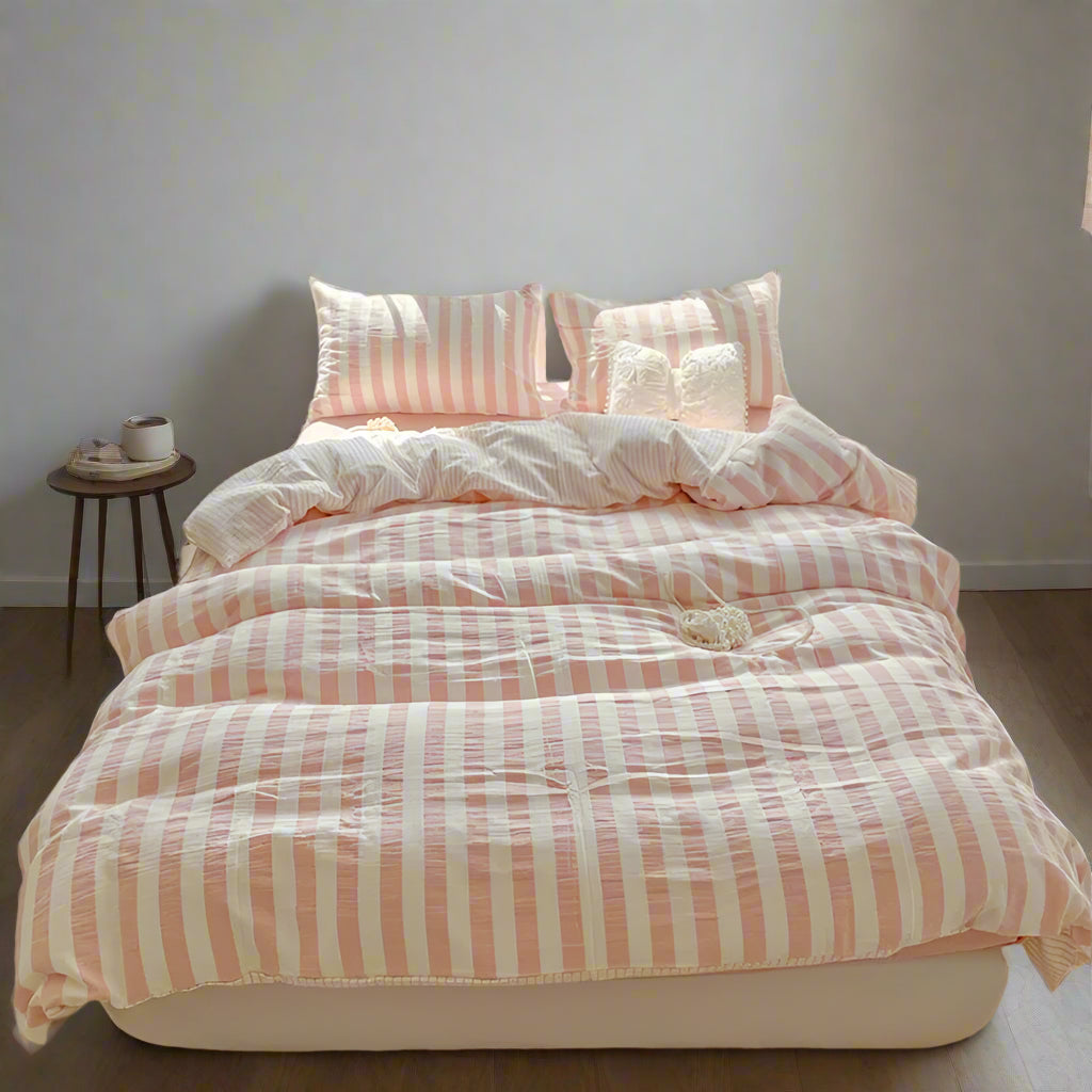 Luxury linen bedding Lightweight  Luxury Striped Bedding Set - Pink