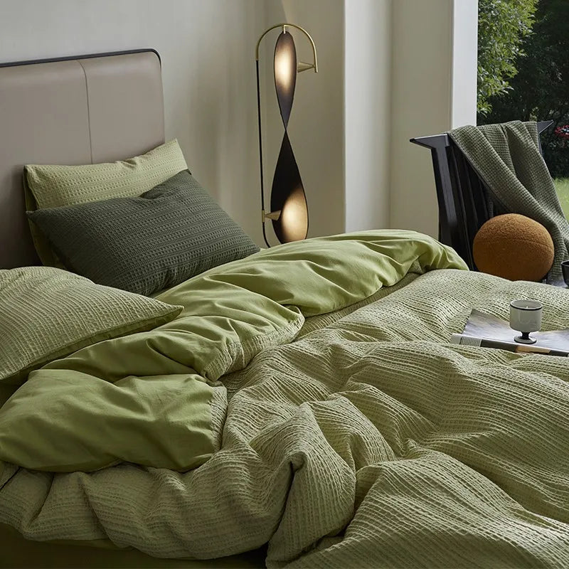 Mint 600TC Washed Cotton Waffle Weave Duvet Cover Bedding Set includes sheets, duvet cover and pillowcases