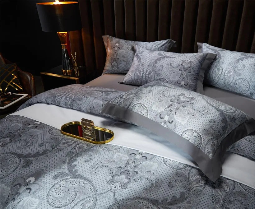 Modern luxury bedding Egyptian Cotton Vintage 4Pcs Bedding Set - Grey