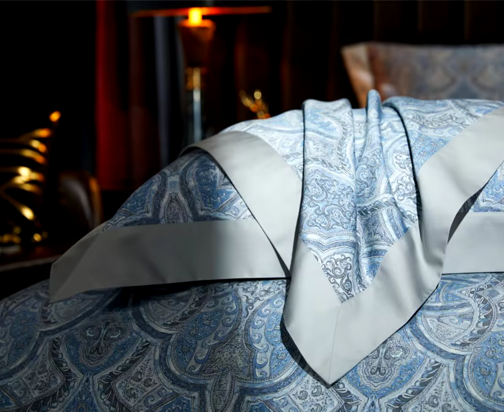 Modern luxury bedding Egyptian Cotton Vintage 4Pcs Bedding Set - Light Blue