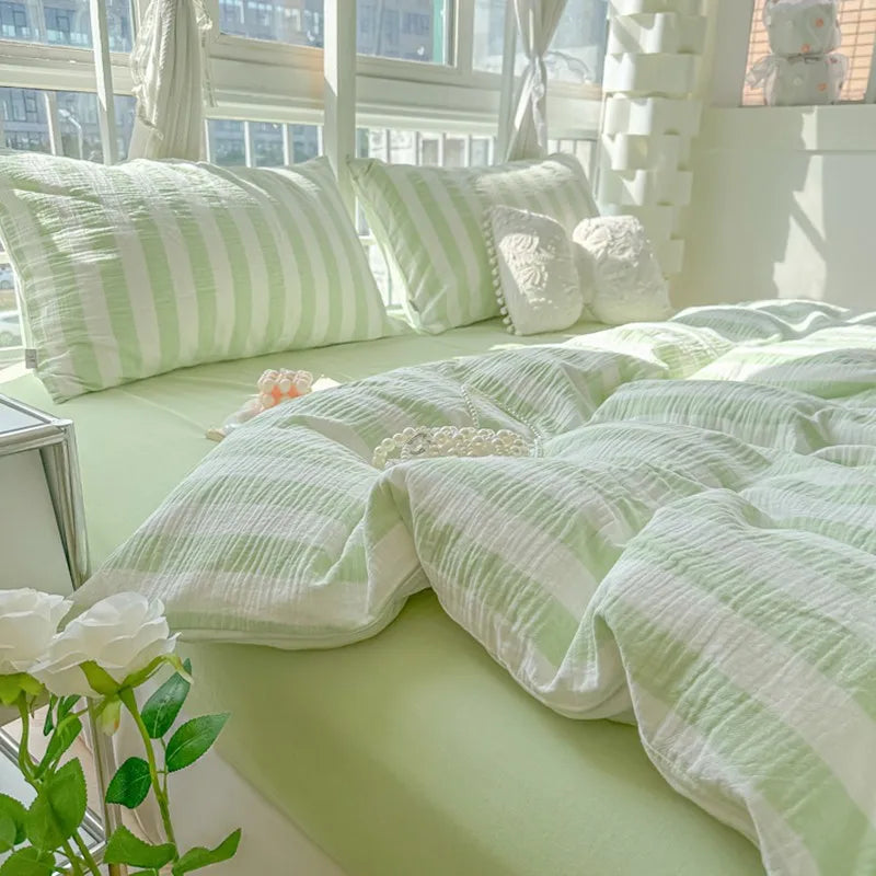 Modern luxury bedding Lightweight  Luxury Striped Bedding Set - Green