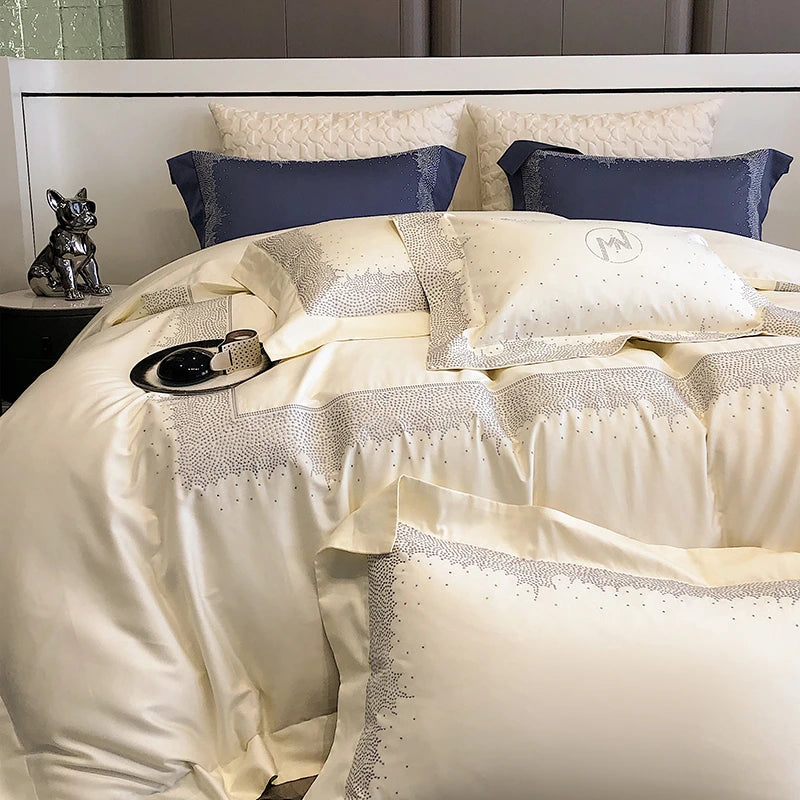 Neatly made bed with decorative pillows