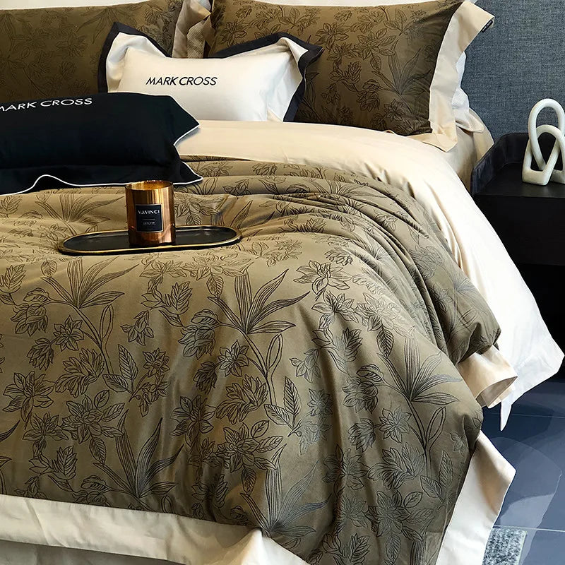 Olive Luxury Ripple cotton Fluffy Duvet Cover Bedding Set 4Pcs available in Queen and King