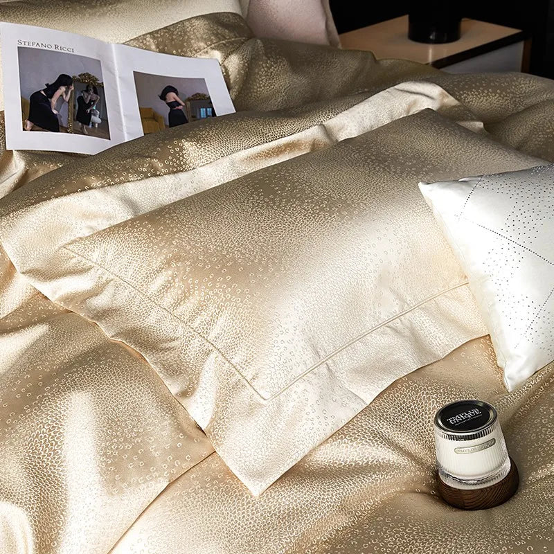 Premium Egyptian Cotton Satin Jacquard Bedding Set – Beige