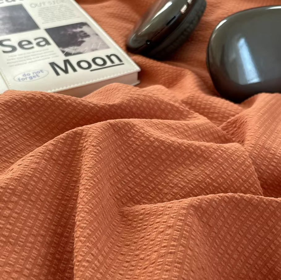 Premium bedding Seersucker 3-Piece Duvet Cover Set – Microfiber - Rust