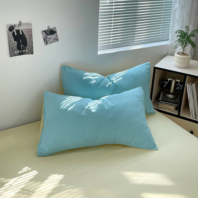 Premium bedding Seersucker 3-Piece Duvet Cover Set – Microfiber - Sky