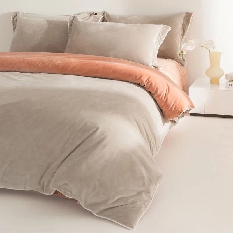 Queen size 500TC Reversible Fluffy Microfiber Duvet Cover Set in Grey
