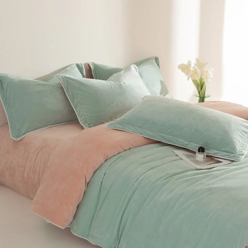 Queen size 500TC Reversible Fluffy Microfiber Duvet Cover Set with Sheets