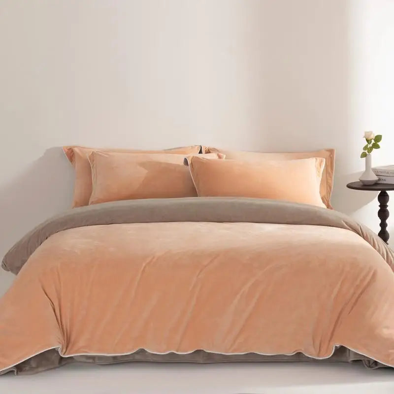 Queen size 500TC Reversible Fluffy Microfiber Duvet Cover Set with Sheets - Peach