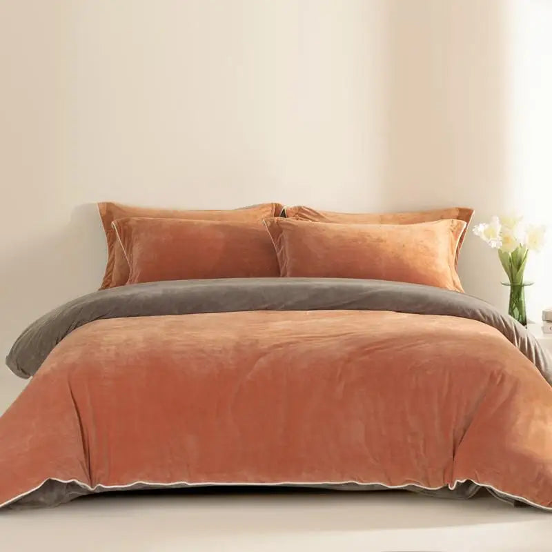 Queen size 500TC Reversible Fluffy Microfiber Duvet Cover Set with Sheets - Rust