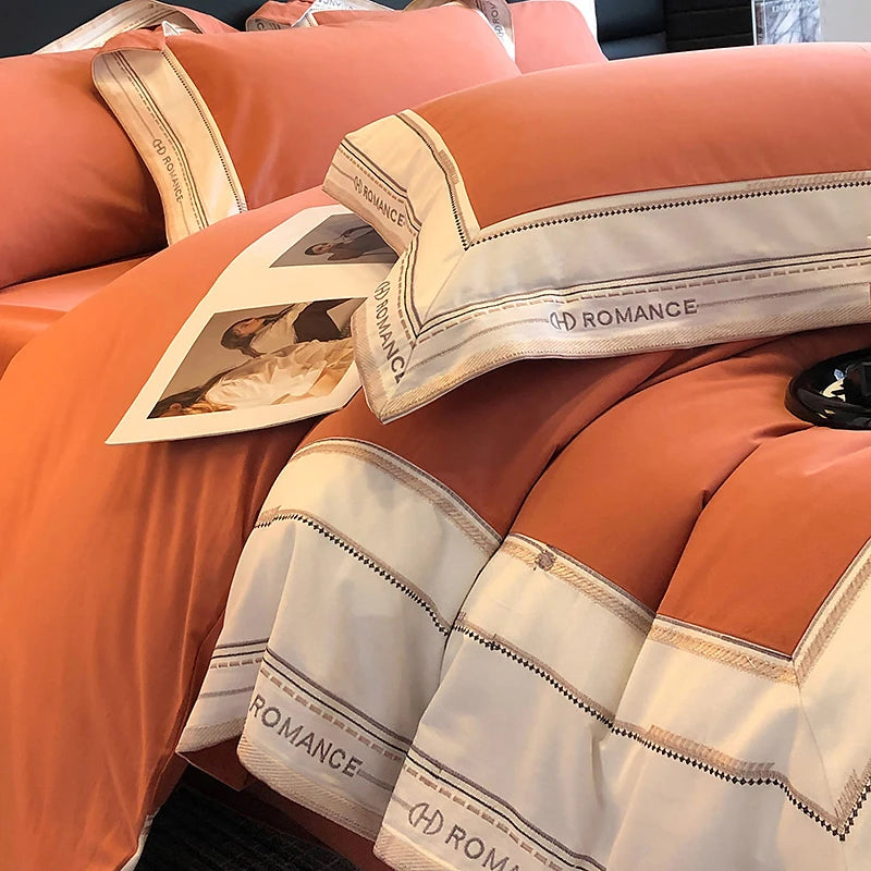 Rust 1000TC Brushed Cotton Frame Bedding set available in flat or fitted sheet style