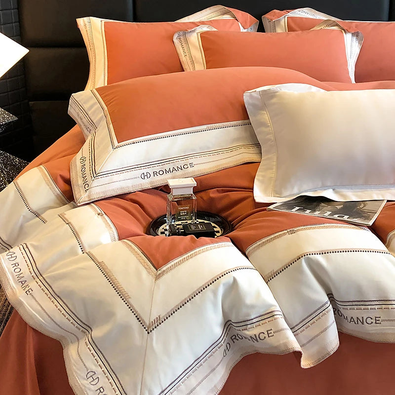 Rust Queen size 1000TC Brushed Cotton Frame Duvet Cover Set