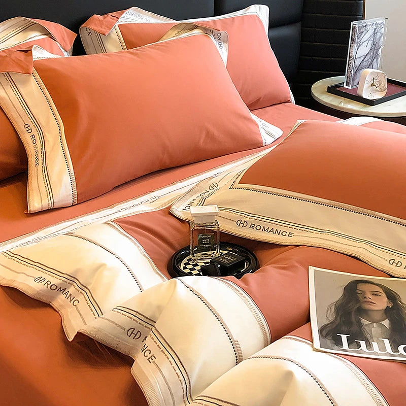 Rust and beige 1000TC Brushed Cotton Frame Bedding set includes sheets, duvet cover and pillowcases