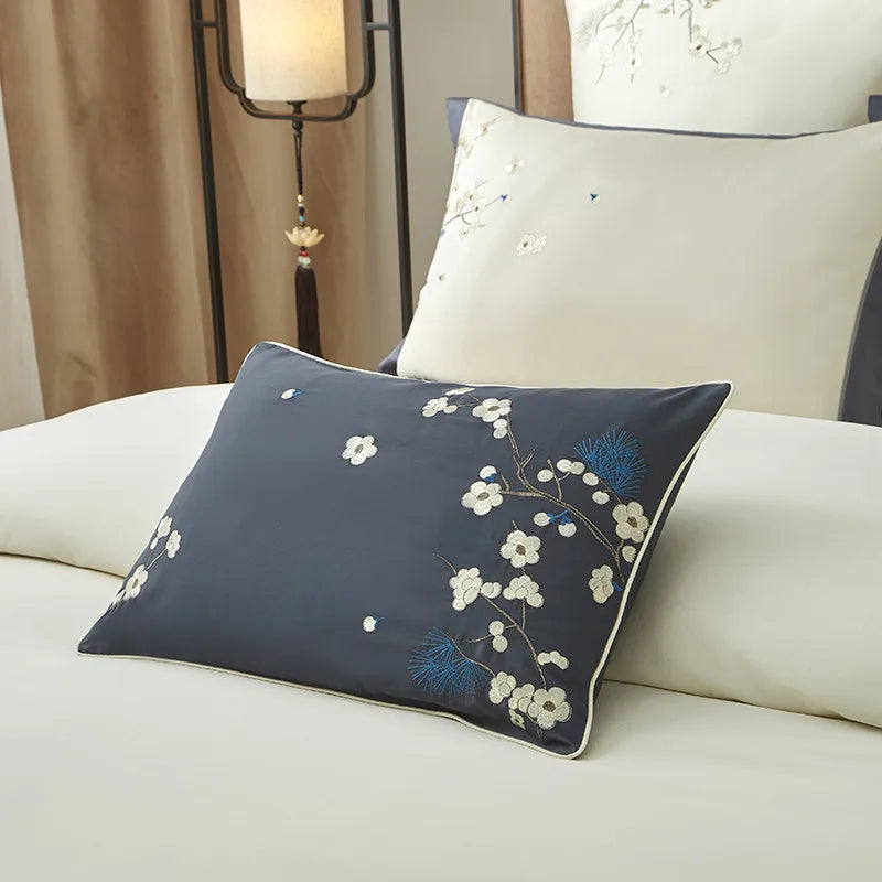 600TC Egyptian Cotton Embroidered Patchwork Bedding Set - Gray