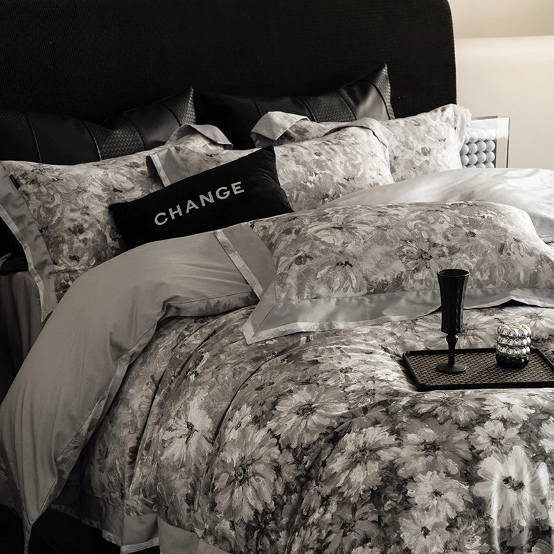 Vintage Floral 1000TC Egyptian Cotton Bedding Set - Gray