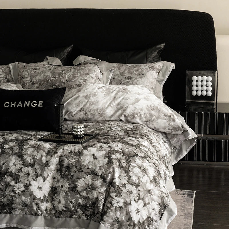 Vintage Floral 1000TC Egyptian Cotton Bedding Set - Gray