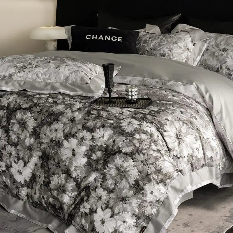 Vintage Floral 1000TC Egyptian Cotton Bedding Set - Gray
