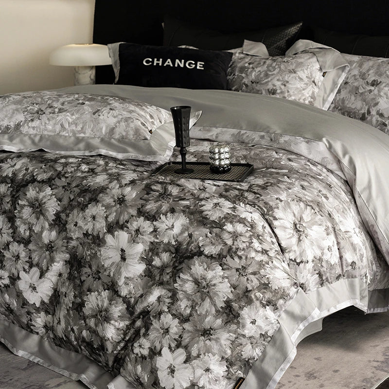 Vintage Floral 1000TC Egyptian Cotton Bedding Set - Gray
