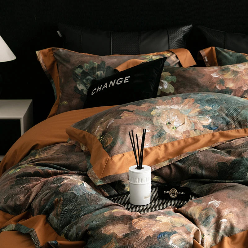 Vintage Floral 1000TC Egyptian Cotton Bedding Set - Rust