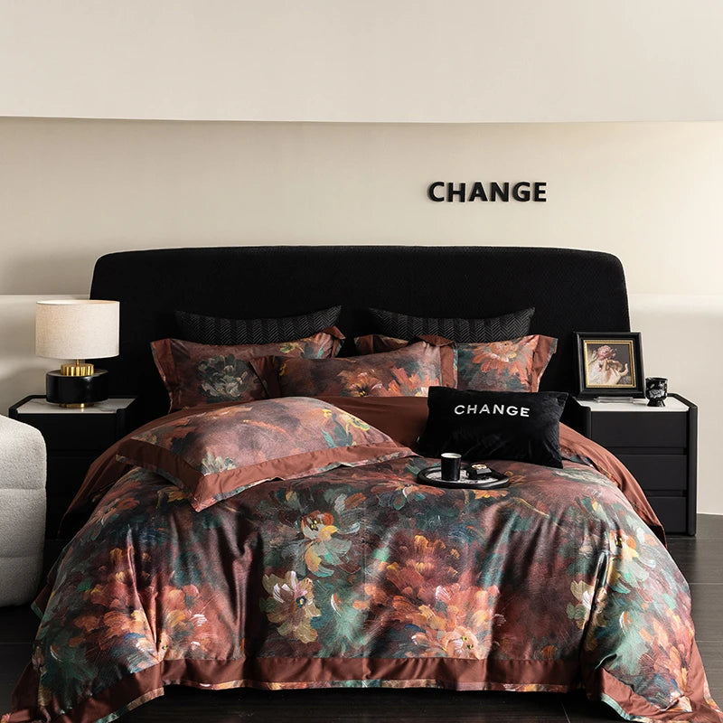 Vintage Floral 1000TC Egyptian Cotton Bedding Set - Brown