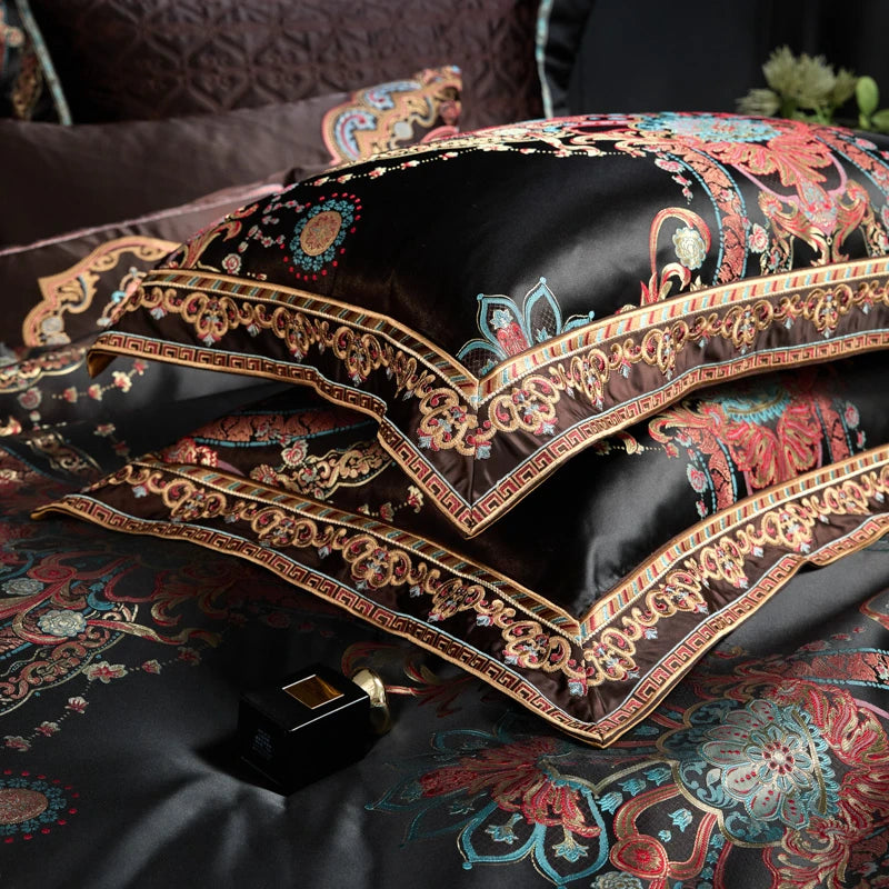 800TC Royal Black Jacquard Embroidered Bedding Set