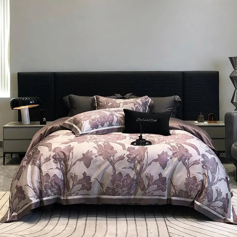 Silky Soft Cooling Lyocell Cotton Bed Sheets with Smooth Texture and Floral Duvet Cover