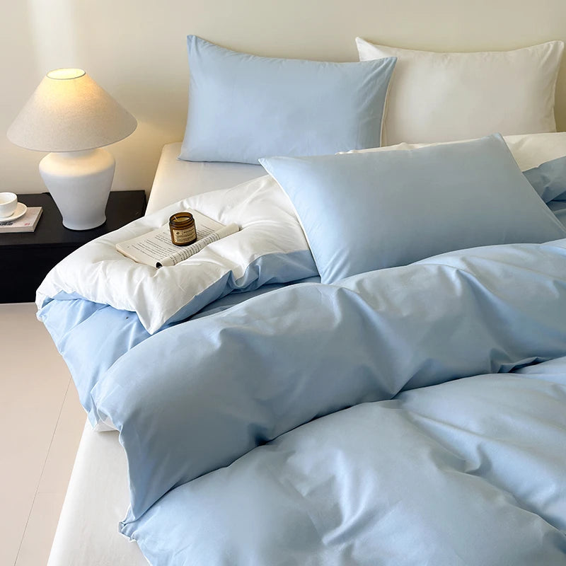 100% Cotton 400TC Reversible Bedding Set – Soft Duvet & Sheet Set Ocean Blue & Gray