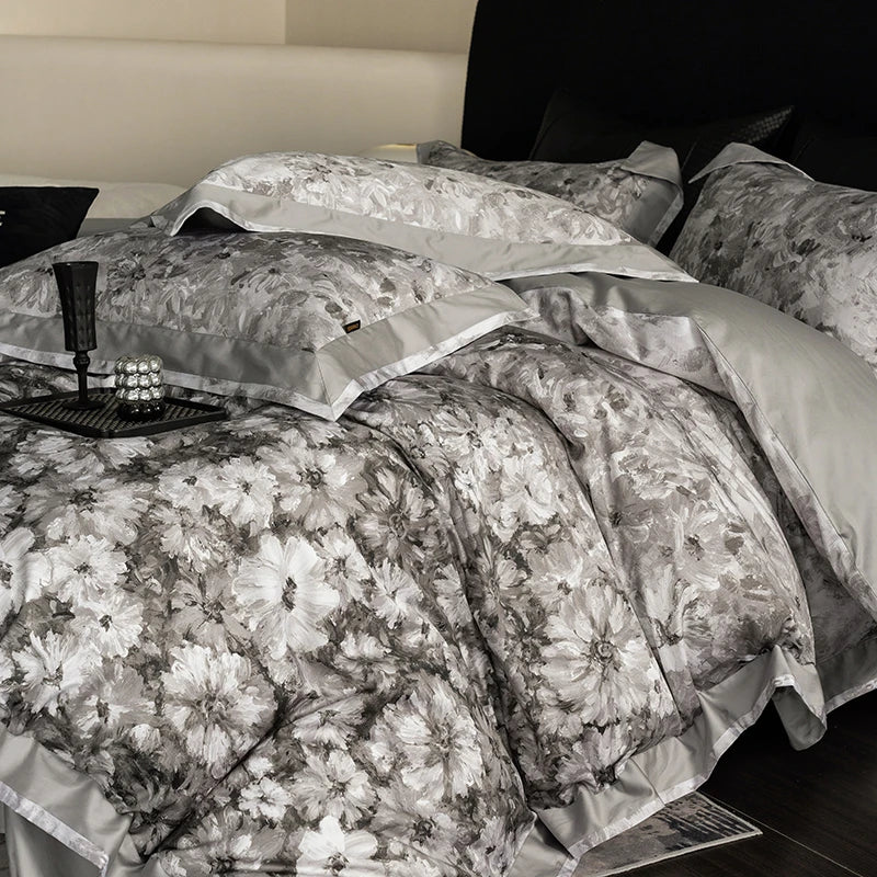 Vintage Floral 1000TC Egyptian Cotton Bedding Set - Gray