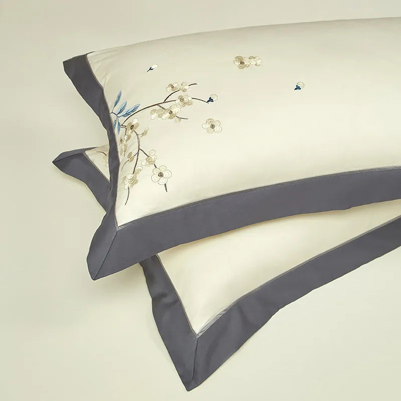 600TC Egyptian Cotton Embroidered Patchwork Bedding Set - Gray