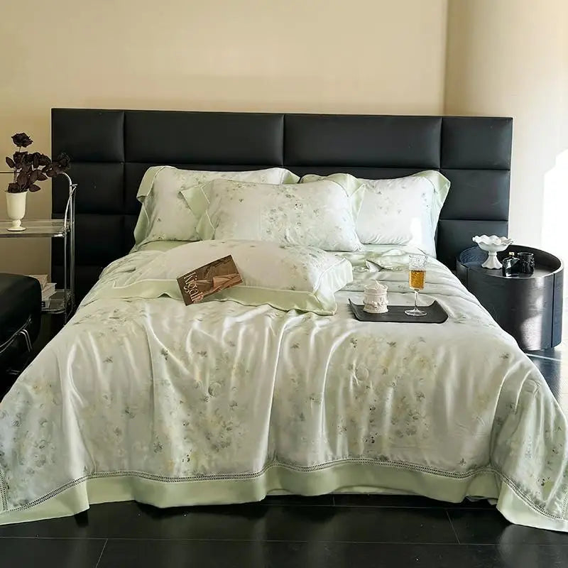 600TC Eucalyptus Bamboo Cooling 4Pcs Bedding Set - Green