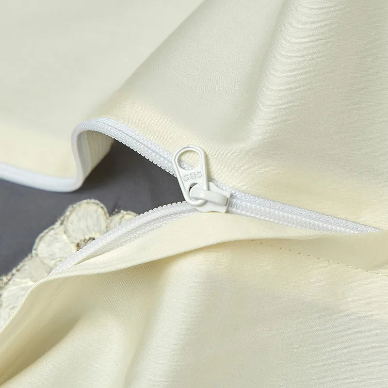 600TC Egyptian Cotton Embroidered Patchwork Bedding Set - Gray