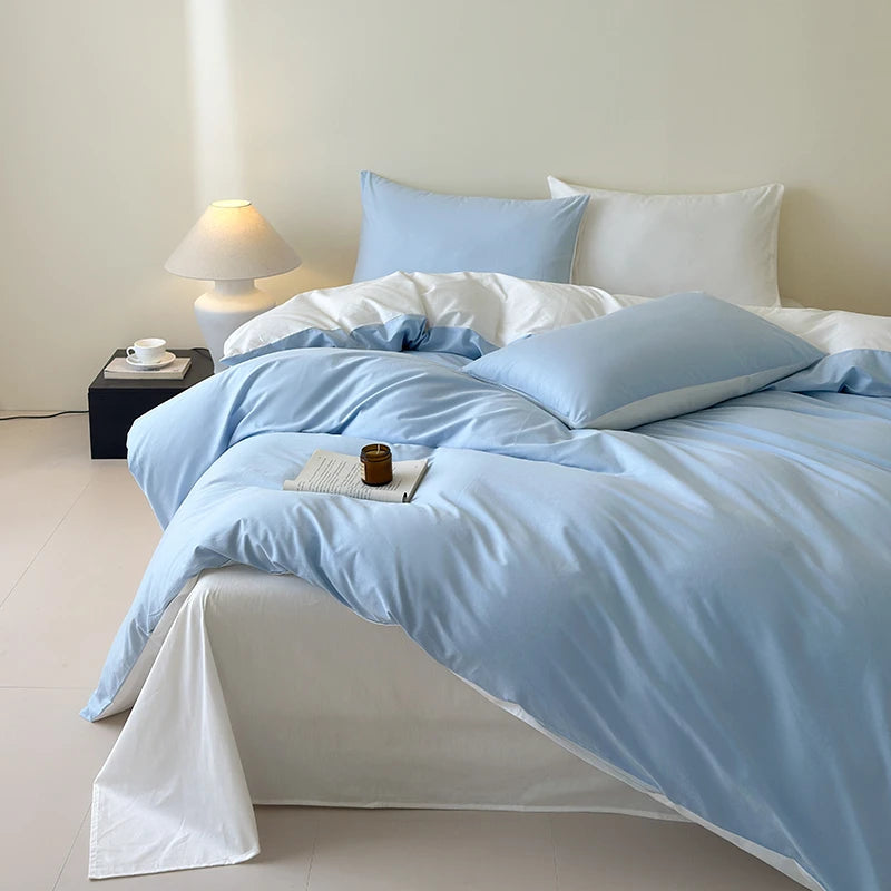 100% Cotton 400TC Reversible Bedding Set – Soft Duvet & Sheet Set Ocean Blue & Gray