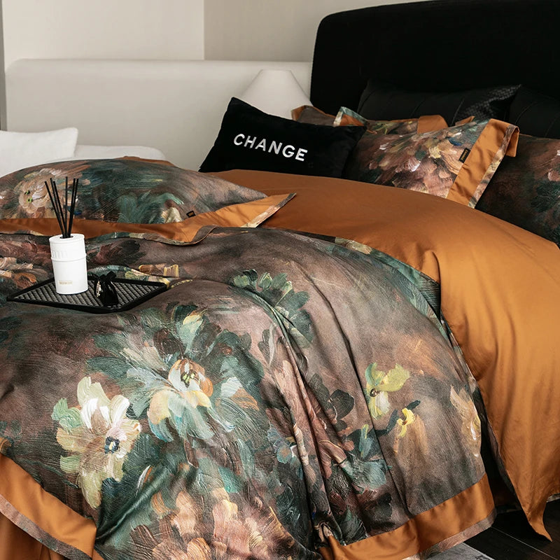 Vintage Floral 1000TC Egyptian Cotton Bedding Set - Rust