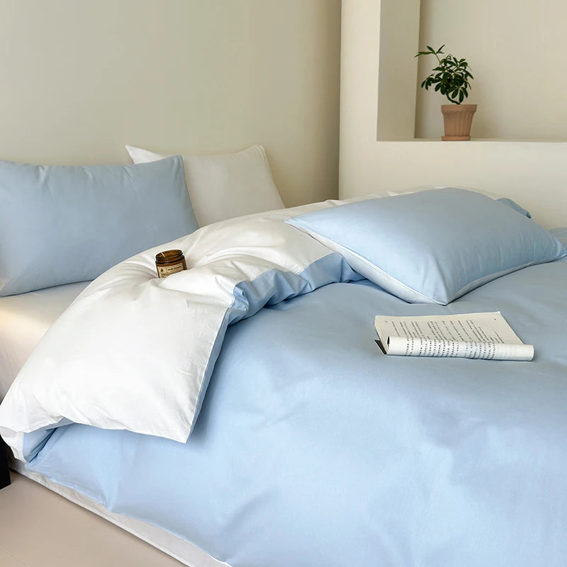 100% Cotton 400TC Reversible Bedding Set – Soft Duvet & Sheet Set Ocean Blue & Gray