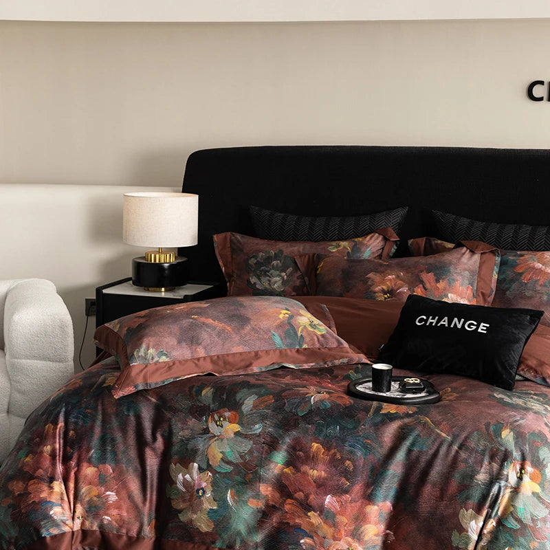 Vintage Floral 1000TC Egyptian Cotton Bedding Set - Brown