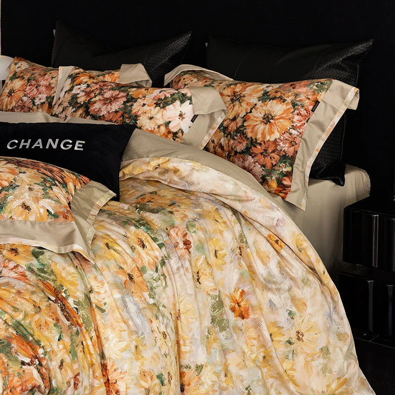 Vintage Floral 1000TC Egyptian Cotton Bedding Set - Beige