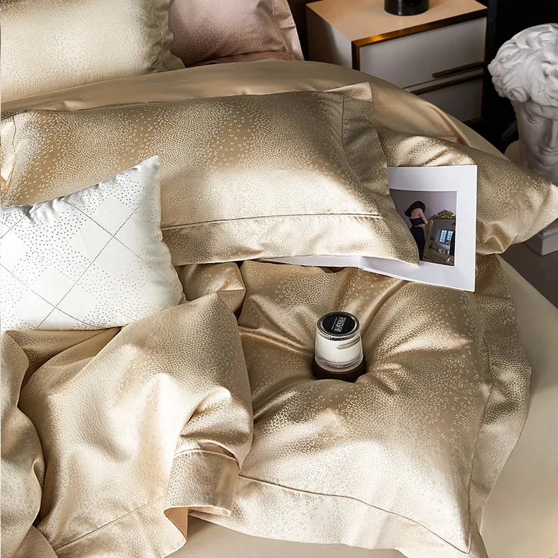 Satin Bedding Egyptian Cotton Satin Jacquard Bedding Set – Beige