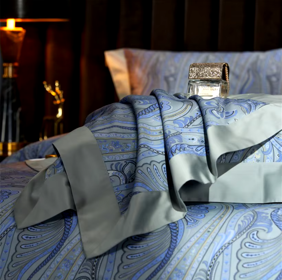 Satin Bedding  Egyptian Cotton Vintage 4Pcs Bedding Set - Powder Blue