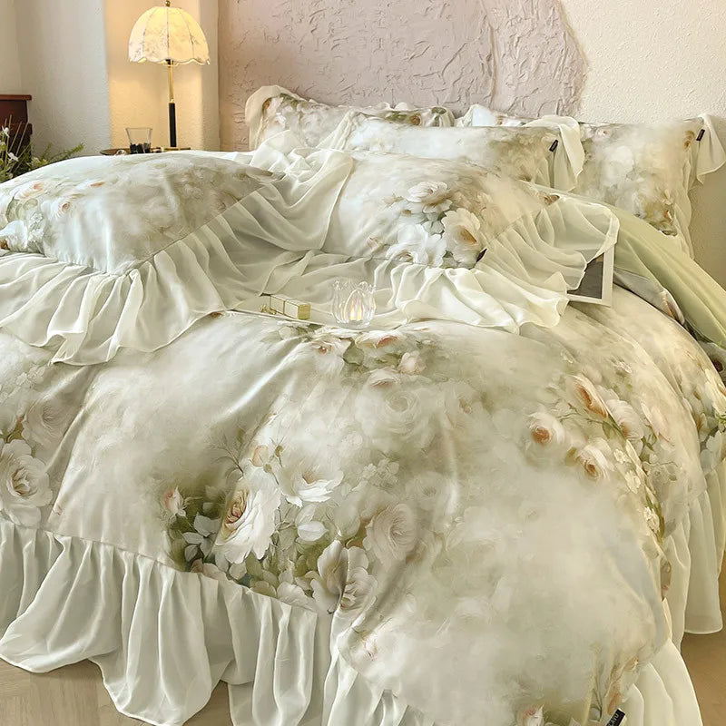 French Romantic 600TC Cotton Floral Bedding Set - Green