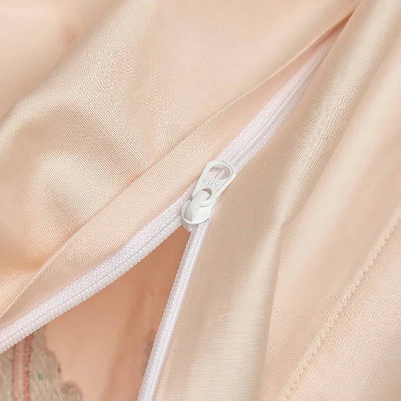 600TC Egyptian Cotton Embroidered Patchwork Bedding Set - Pink