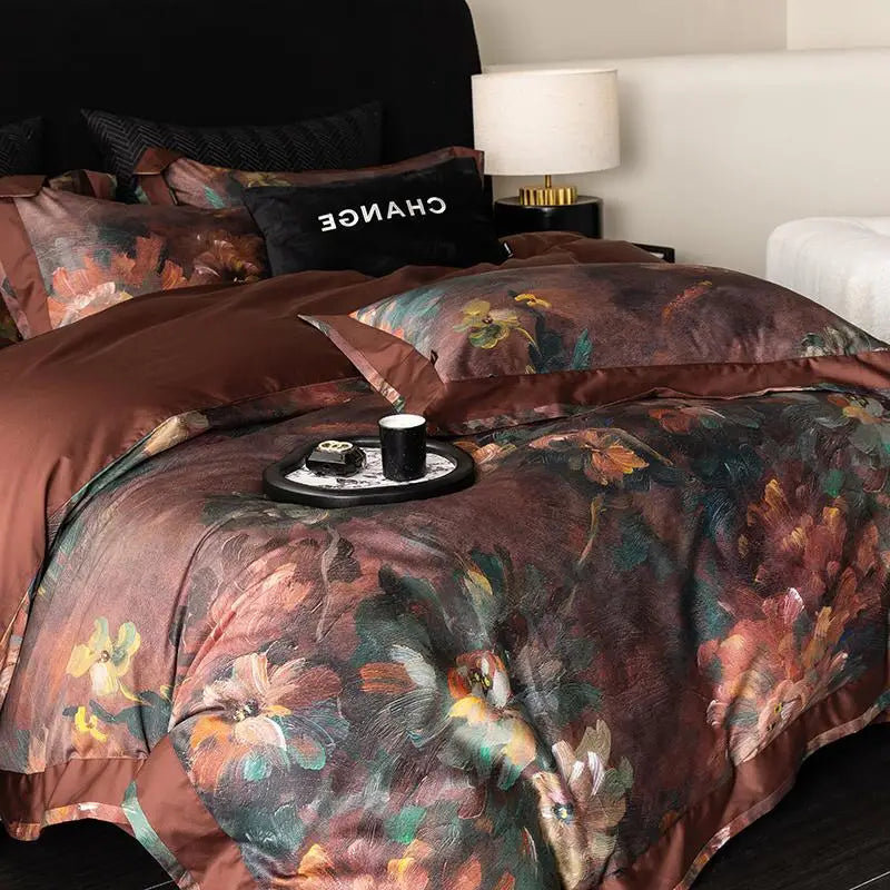 Vintage Floral 1000TC Egyptian Cotton Bedding Set - Brown