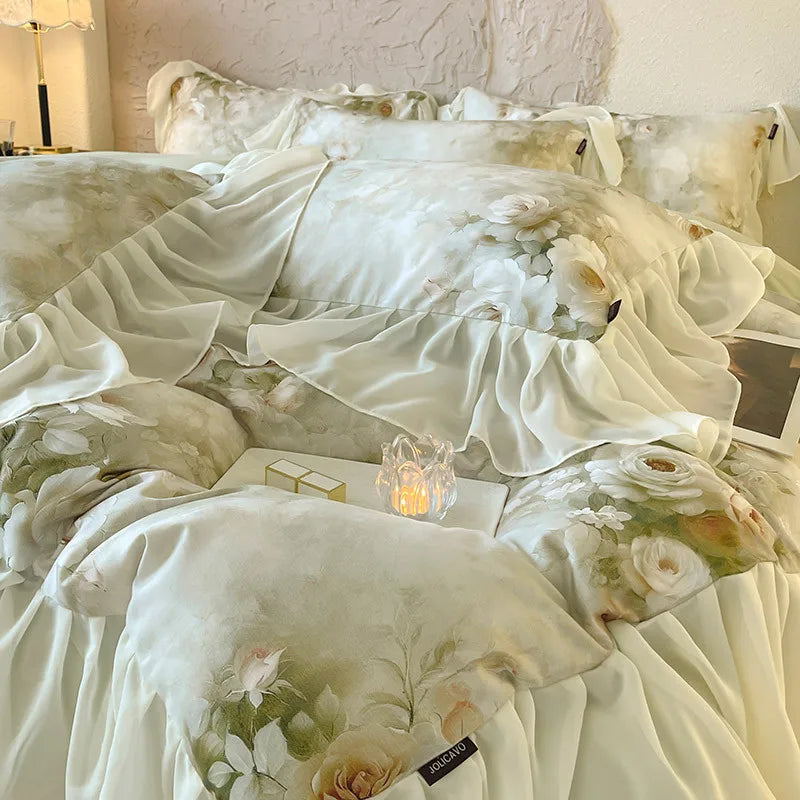 French Romantic 600TC Cotton Floral Bedding Set - Green