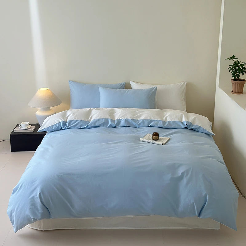 100% Cotton 400TC Reversible Bedding Set – Soft Duvet & Sheet Set Ocean Blue & Gray