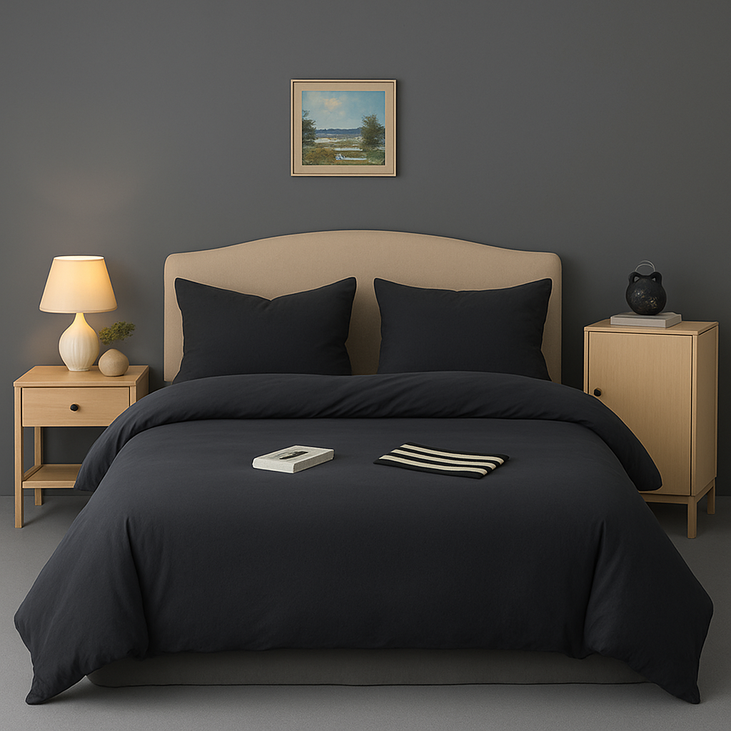 Seersucker 3-Piece Duvet Cover Set – 300TC Microfiber - Black