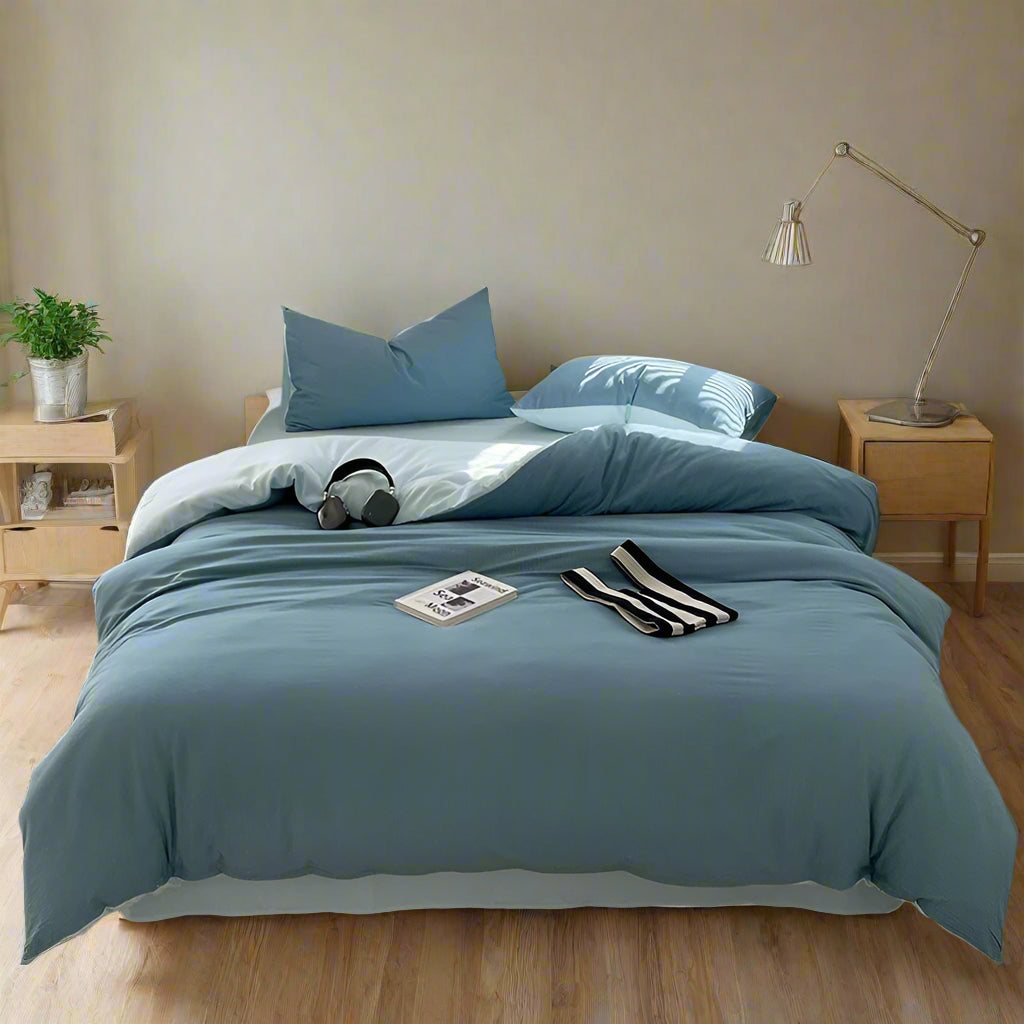 Seersucker 3-Piece Duvet Cover Set – Microfiber - Ocean Blue